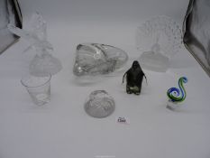 A quantity of glass ornaments including Peacock, Eagle, etc.