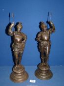 *A pair of Spelter figures of Spanish style soldiers with spears, stamped L.S.F to bases.