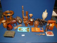 A quantity of miscellanea to include; treen, model of cannon, darts, First Aid kit,