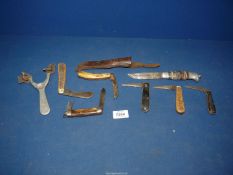 A quantity of pen knives including Antler handled, knife in leather sheath, etc.