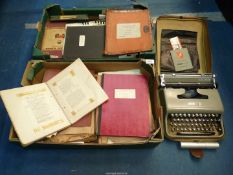 Two boxes of typed Plays with typewriter of the same era,