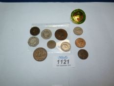 Miscellaneous coins including George III old penny, 1948 farthing, sixpences 1955/65,