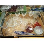 A quantity of glass including water jug and tumblers, wine glasses, pressed glass goblet,