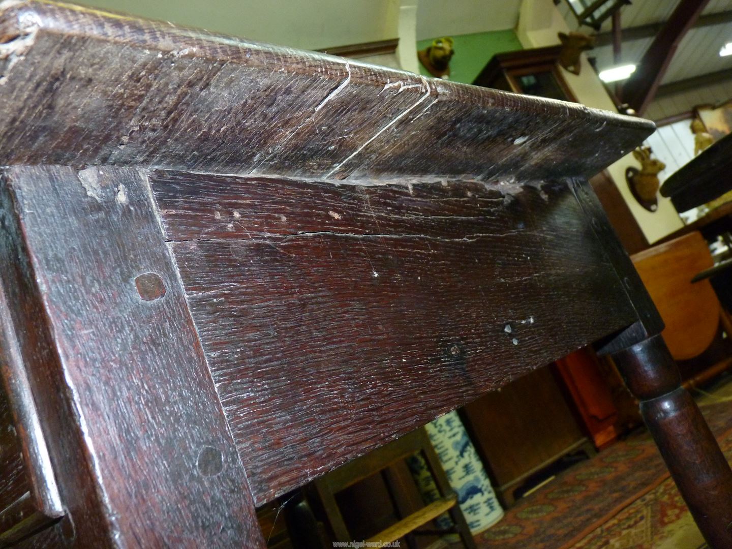 A Georgian Oak probably 18th century peg-joyned Side Table having a three plank top, - Image 17 of 25