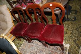 Three Mahogany framed circa 1900 side Chairs having turned front legs,