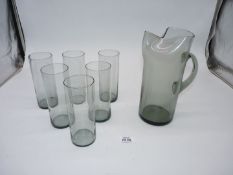 A White Friars smoky grey glass Lemonade jug and 6 glasses.