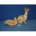 **A large Resin figure of a Hare together with a Country Artists figure of a Mallard duck,