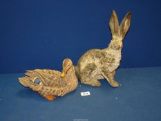 **A large Resin figure of a Hare together with a Country Artists figure of a Mallard duck,