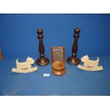 A small quantity of Treen to include; candlesticks, photograph frame, etc.