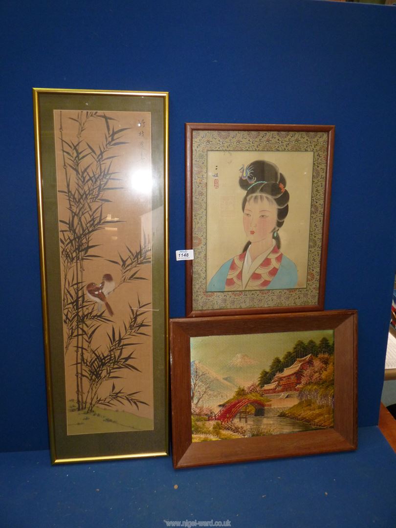 Two Prints on Silk; one of an Oriental lady, - Image 2 of 2