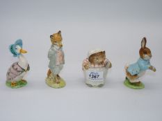 Four Beswick Beatrix Potter figures; Mrs Tiggy-Winkle, Jemima Puddleduck,