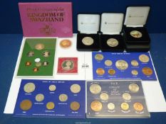 A tray of coin sets including GB coin sets, Kingdom of Swaziland coin set, Jersey Elizabeth II,