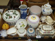 A quantity of china including; Indian Tree sauce tureen and stand, Poole biscuit barrel, jardiniere,