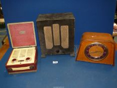 An old electric radio in wooden case, Vidor 'Lady Margaret' radio and Smiths Enfield mantle clock,