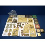 A box of foreign and British coins including Queen Victoria pennies, six-pences, half-pennies,