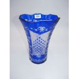 A circa 1930's heavy Bohemian crystal, blue vase, cut to clear,