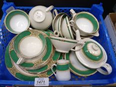 A quantity of green Myott teaware and green Grosvenor tea for two made for Lanleys Ltd., some a/f.
