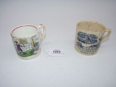 Two 19th Century children's mugs; 'Whip Top' and 'Mischief', both a/f.