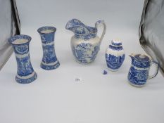 A pair of blue and white transfer printed vases by Hilditch & Martin, a George Jones 'Abbey' jug,