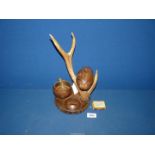 An unusual early 20th Century Bavarian style smokers companion mounted with deer antler having