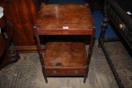 A 19th c Mahogany occasional Table/Etagere having turned supports simulating bamboo and standing on