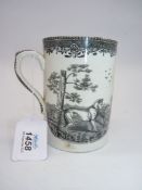 A circa 1800, transfer printed mug 'The Picnic', 5'' tall,, some chips and cracks.