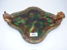 A quatrefoil shaped Majolica Fox and Hound serving plate in the style of George Jones (number 3280