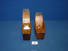 Two antique beechwood coffin Planes; one is a 2"/50mm cut marked 'Highgate Tool Co,