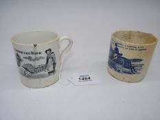 Two 19th Century mugs; 'The Post Boy' and a Hunting Motto mug, both a/f.