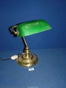 A green 'Bankers' desk Lamp, 13'' tall.