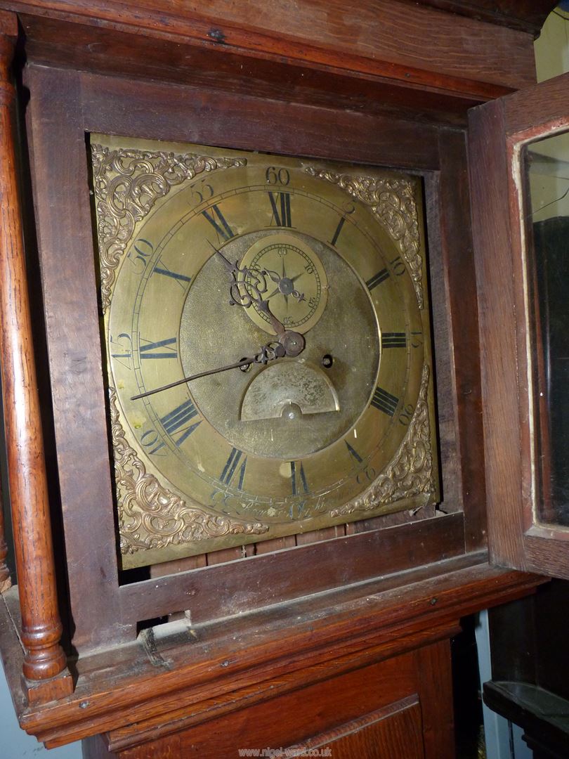 An imposing Oak Long-case Clock having an 8-day movement with a brass face with cast brass - Image 4 of 6