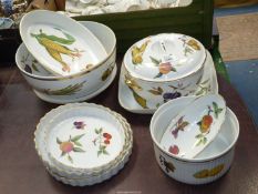 Ten pieces Royal Worcester Evesham pottery including flan dishes, large bowl,