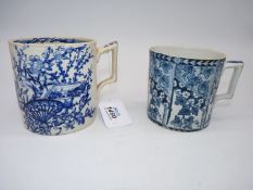 Two blue and white Tankards; one mid 19th Century Hobson 'Dimedale' and one G.T.M.J.K.E 'Clarence'.