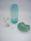 A Murano style swirled glass tray in aqua and beige with silver mica inclusions and white outer