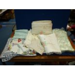 Five printed Tablecloths together with assorted matching napkins, linen, etc.