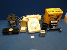 A quantity of miscellanea to include; cream telephone, Conway camera, Kodak instant flash (boxed),