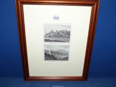 A framed pair of engraved Prints of Monmouth (Coxe's Tour 1802), in single frame.
