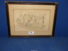 A framed and mounted Sketch Pad Drawing by John Leech, signed, depicting a scene at The Dockside,