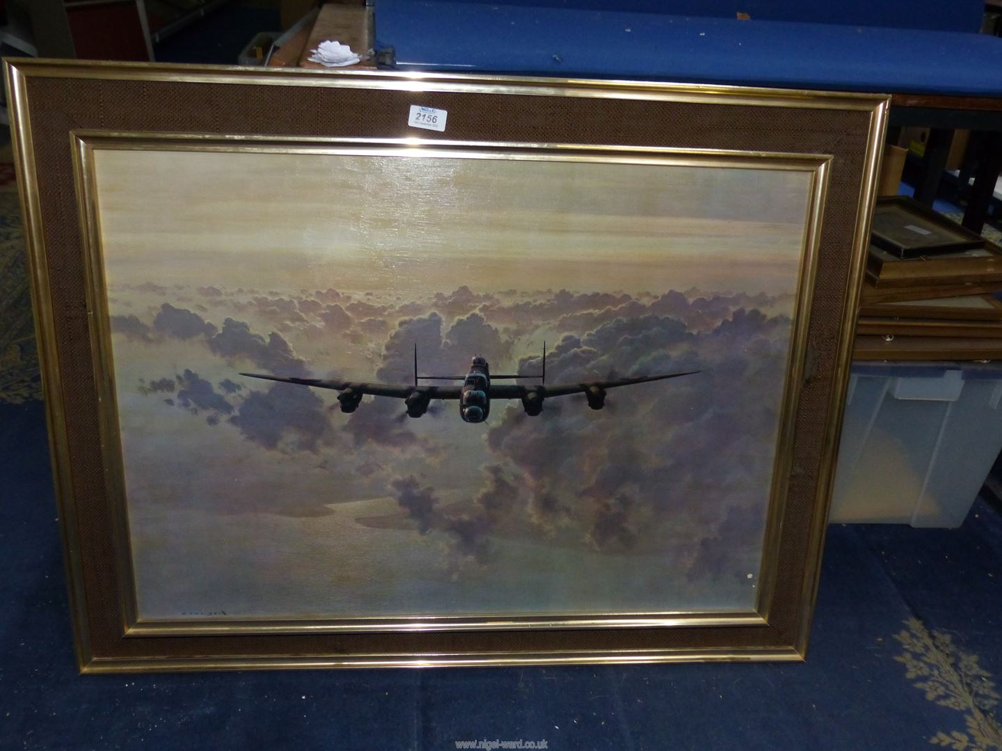 A large Gerald Coulson Print, Outbound Lancaster RAF Bomber, 36" x 28".