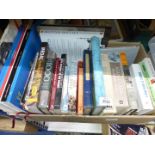 A box of Military books to include; Ten Years in Japan, Medal Year Book 2019, The Navy's Here, etc.