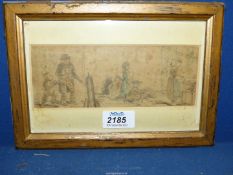 A framed and mounted Pencil sketch depicting a street scene with urchins by John Leech (no visible