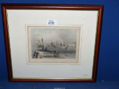 A framed and mounted coloured Engraving titled 'Entrance to the Port of Dundee', drawn by W.H.