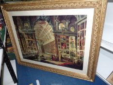 A very large Print in gilt frame, Gallery of Views of Ancient Rome by Giovanni Paoco Panini.