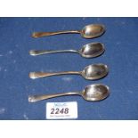 Four silver teaspoons, Birmingham 1928, 39 grams.