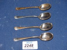 Four silver teaspoons, Birmingham 1928, 39 grams.