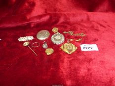 A small quantity of scrap silver and gold plus rolled gold earrings, unmarked brooch and lapel pin,