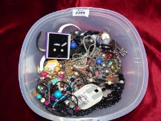 A box of costume jewellery, watches, etc.