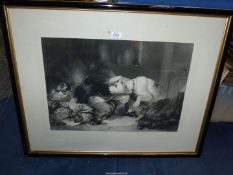 A large framed Landseer Print entitled "Larder Invaded", 35" x 28 1/2".
