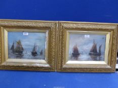 Two framed Oil paintings depicting sailing ships, one indistinctly signed.