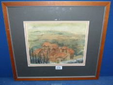A framed and mounted Watercolour depicting a Greek village by Dorothy Kirkbride,